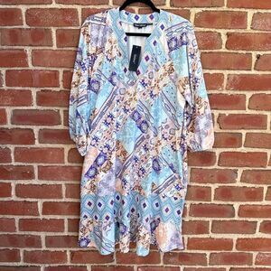Tolani Collection patchwork Printed Dress with Ruffle womens XL NWT